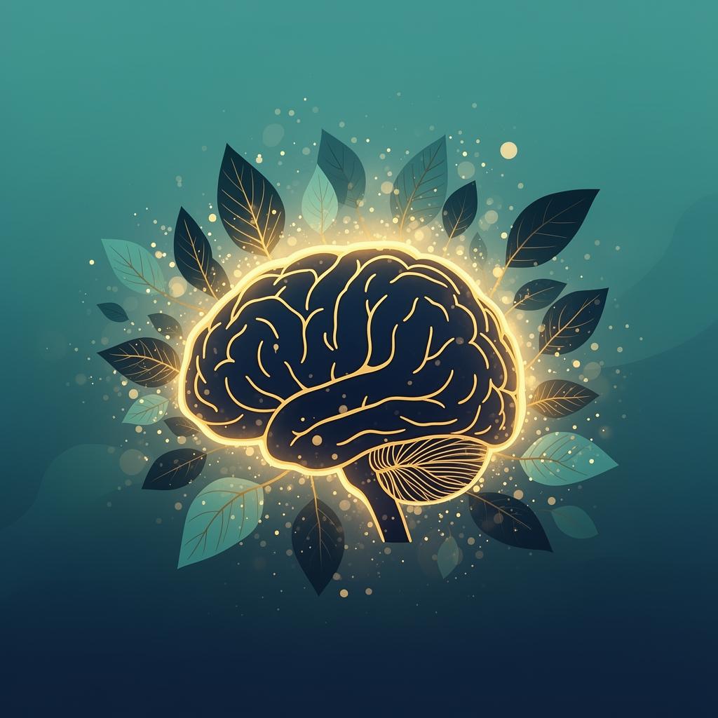 Brain vitality illustration with glowing neural pathways and nature elements